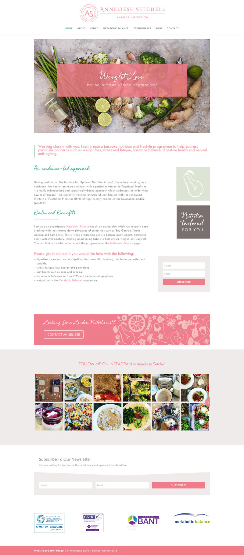 Anneliese Setchell Barnes Nutrition website design